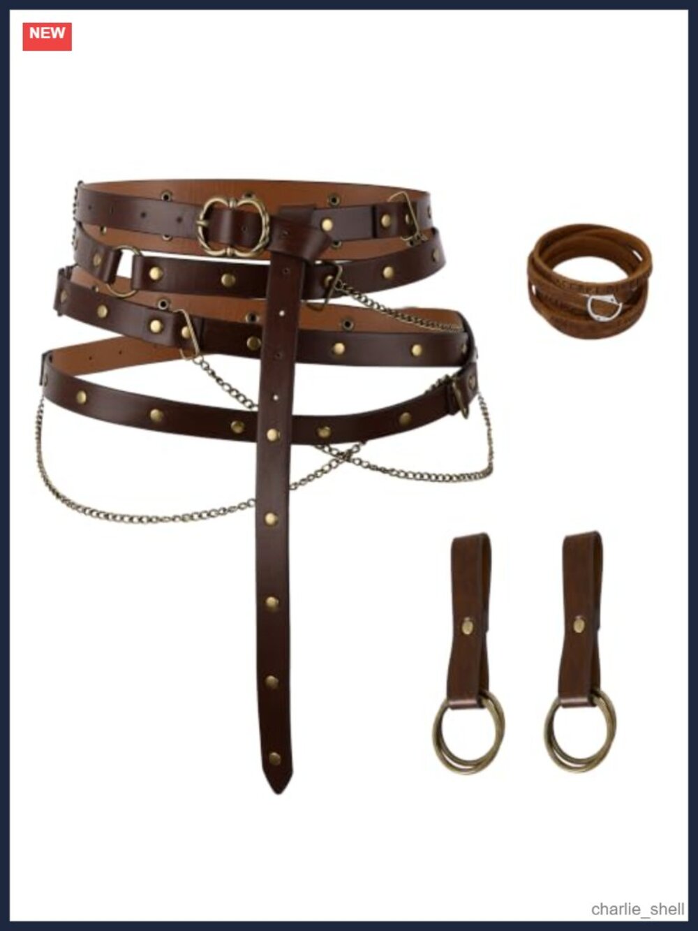 Medieval Viking Faux Leather Belt Set Chain Cosplay